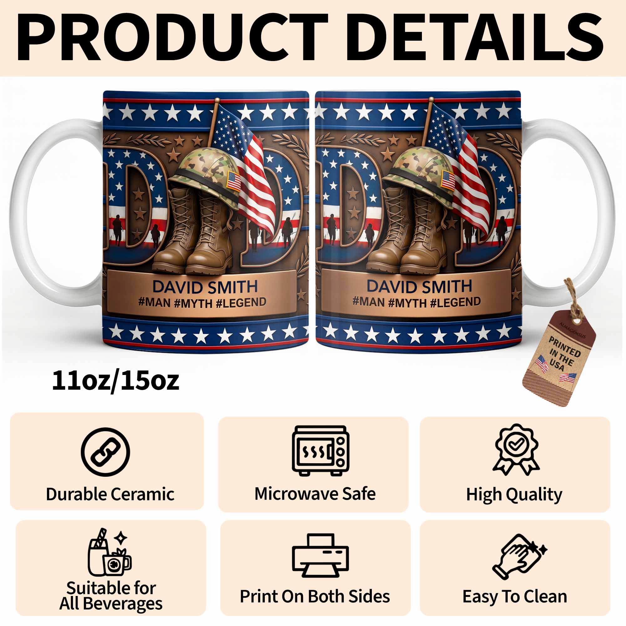 Personalized Dad Myth Legend Mug Custom Name Patriotic Gift Edge-to-edge Mug GradoCreations
