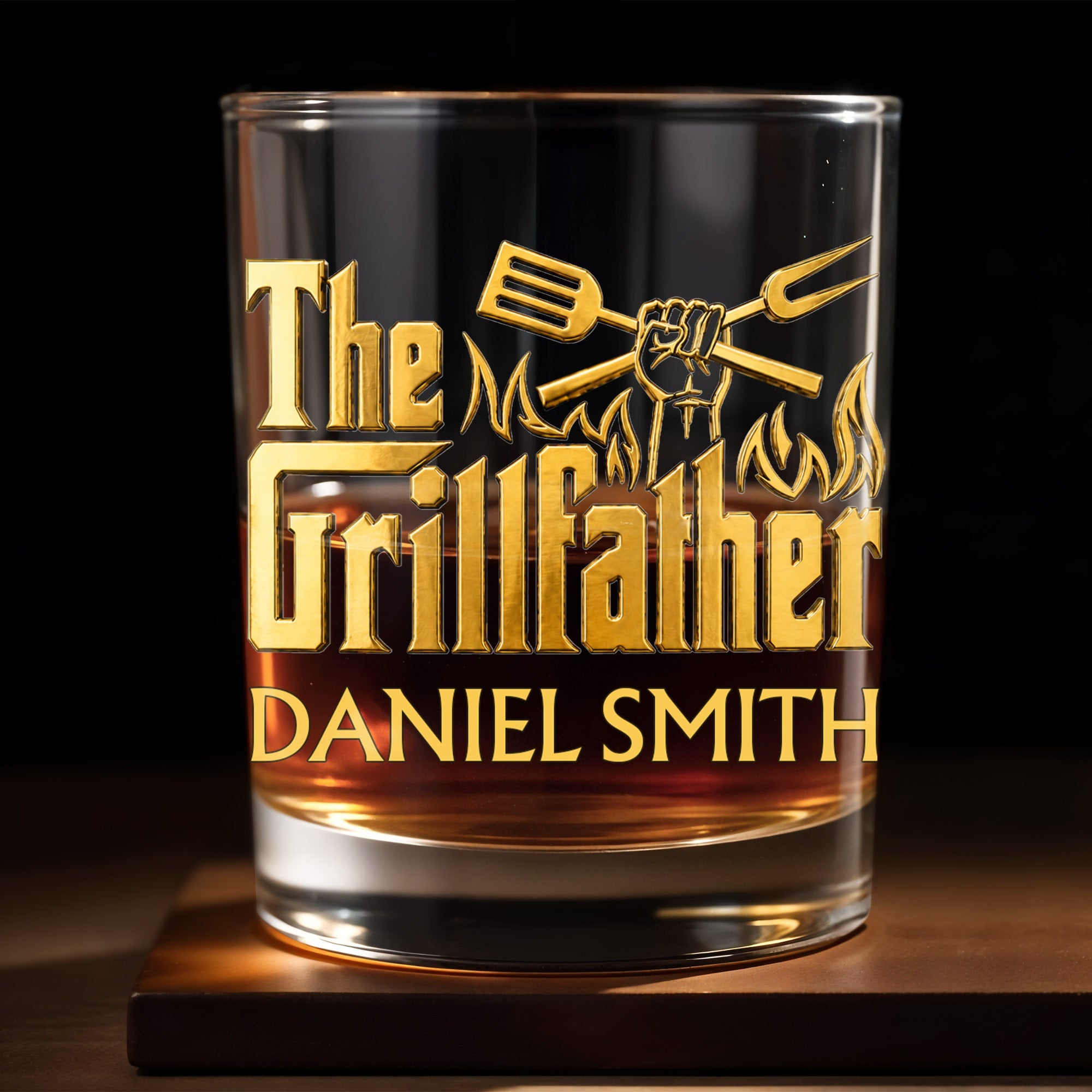 Personalized Custom Whiskey Glass Gift for Dad with Flames Design Whiskey Glass GradoCreations