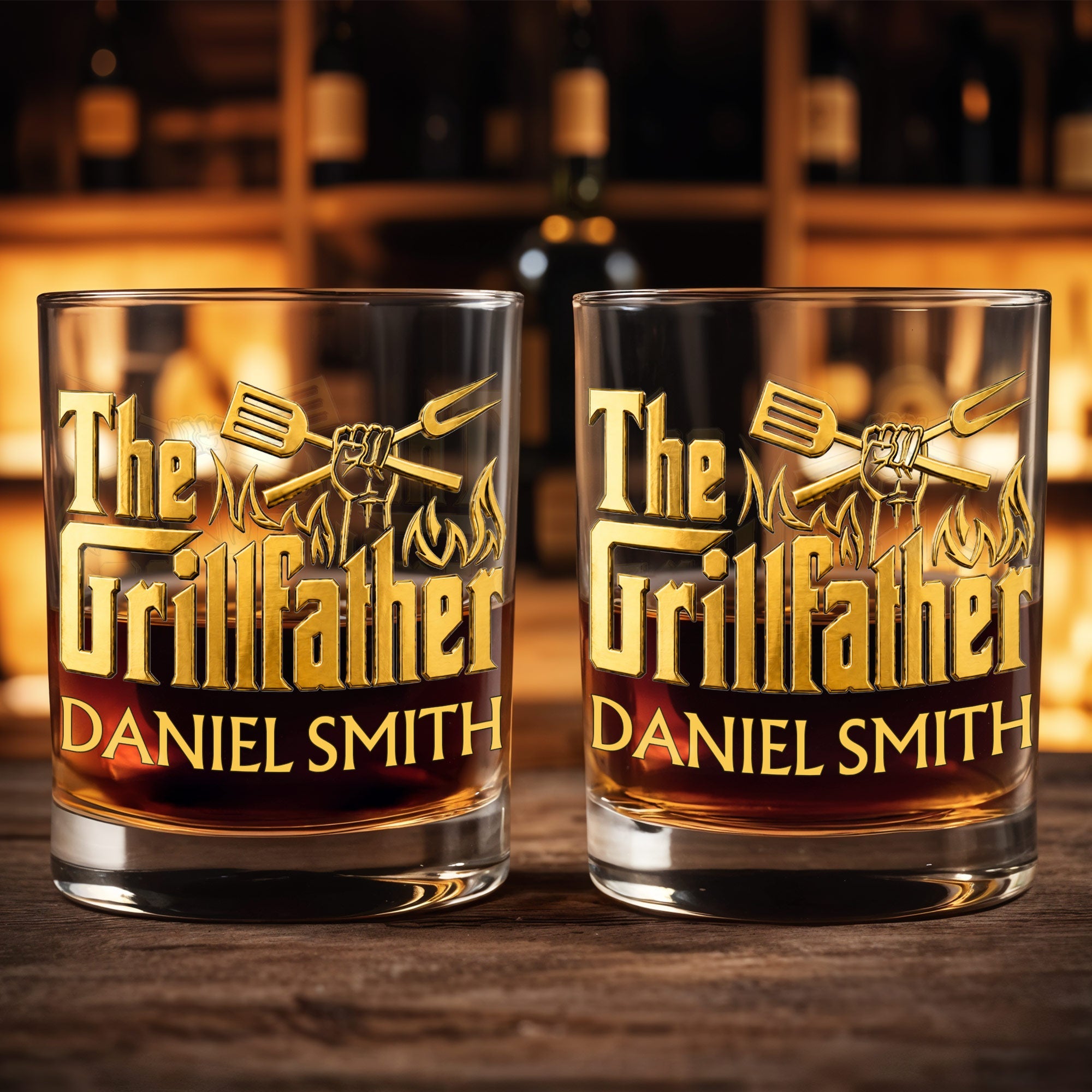 Personalized Custom Whiskey Glass Gift for Dad with Flames Design Whiskey Glass GradoCreations