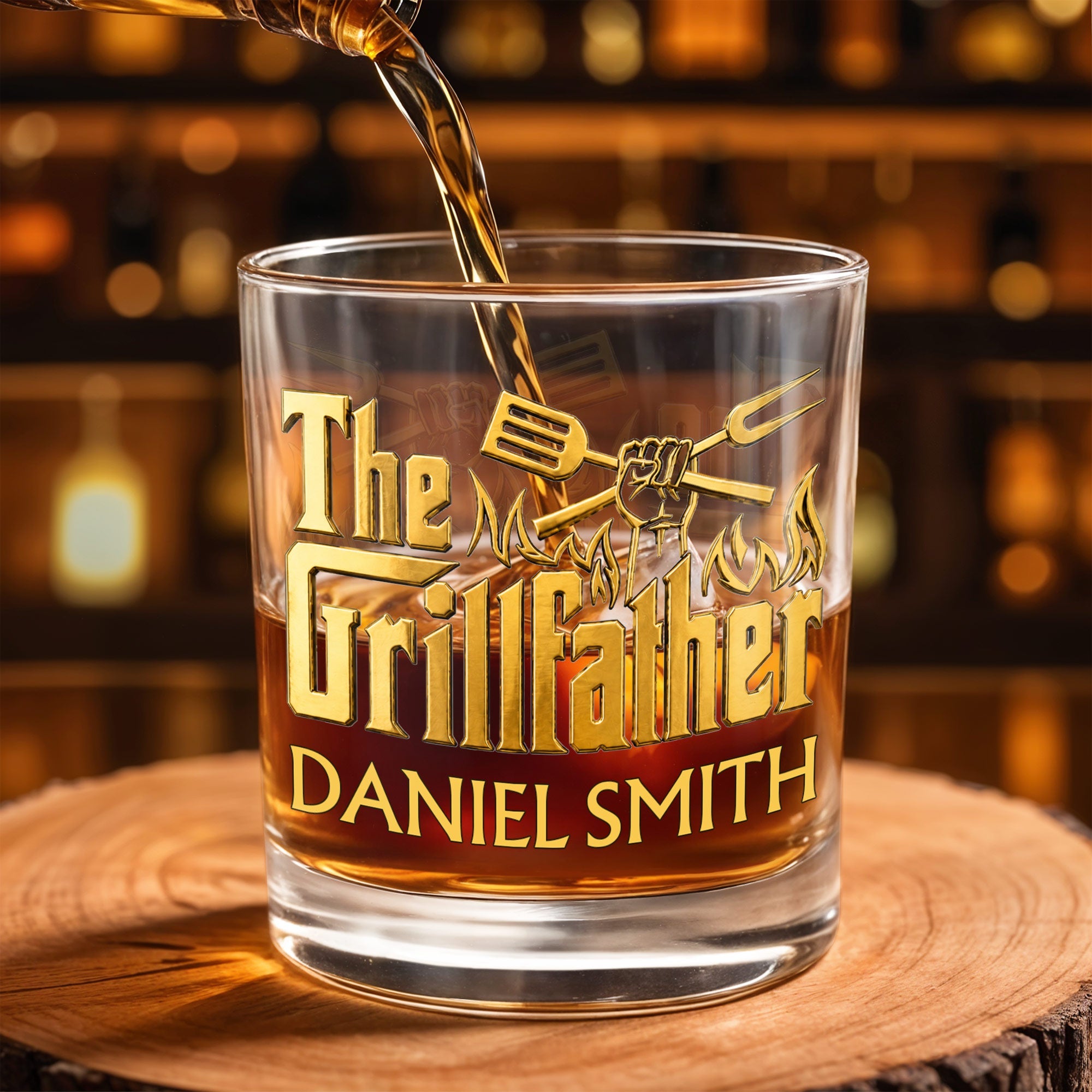 Personalized Custom Whiskey Glass Gift for Dad with Flames Design Whiskey Glass GradoCreations