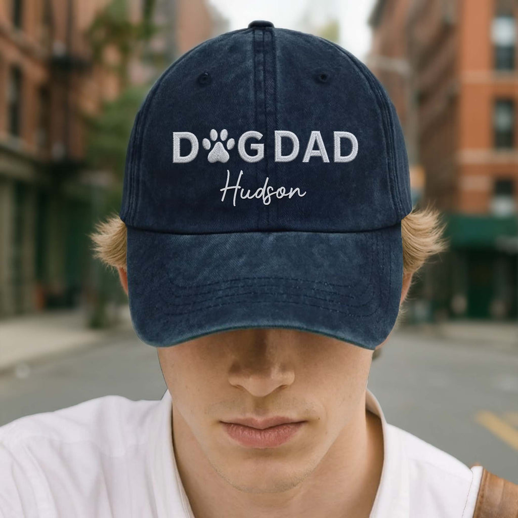 Personalized Dog Dad Denim Cap Custom Name Gift for Him Washed Denim Cap GradoCreations