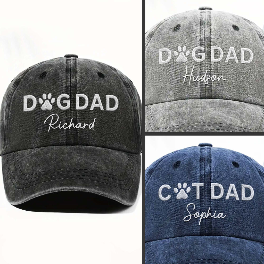 Personalized Dog Dad Denim Cap Custom Name Gift for Him Washed Denim Cap GradoCreations