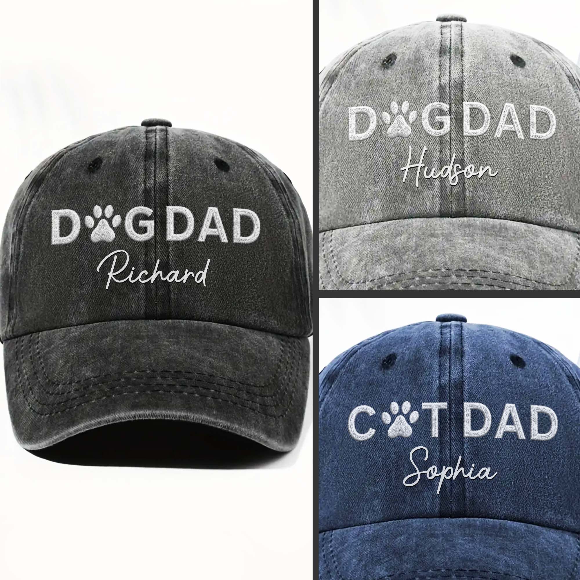 Personalized Dog Dad Denim Cap Custom Name Gift for Him Washed Denim Cap GradoCreations