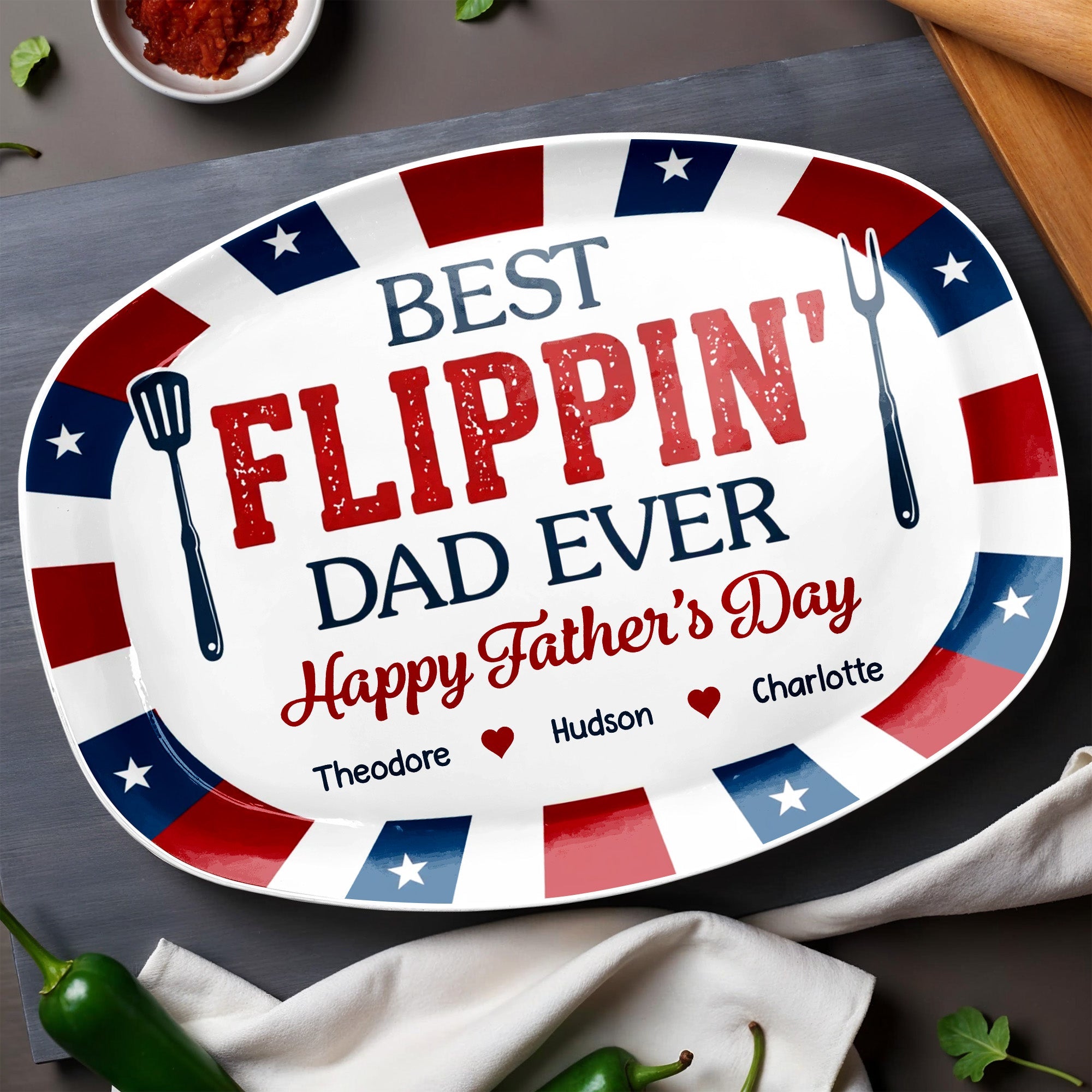 Personalized BBQ Theme Custom Plate Gift for Dad - Father's Day Custom Plate GradoCreations