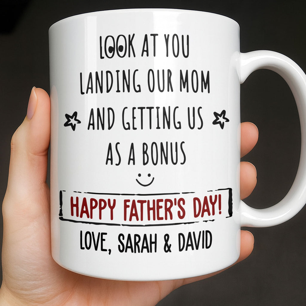 Personalized Coffee Mug for Bonus Dad Smiley Stars Gift Edge-to-edge Mug GradoCreations