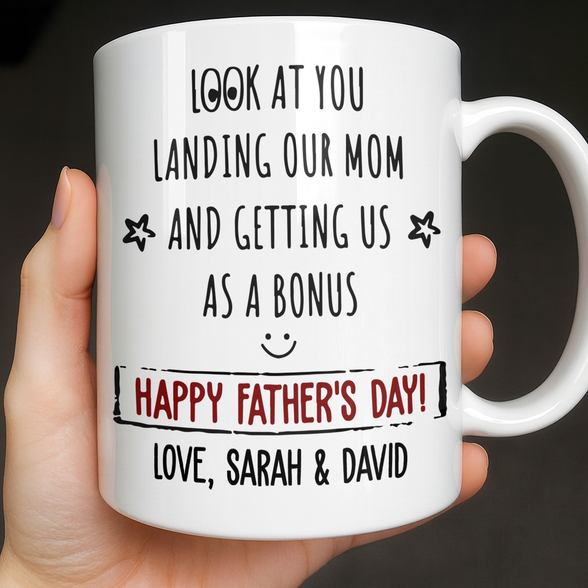 Personalized Coffee Mug for Bonus Dad Smiley Stars Gift Edge-to-edge Mug GradoCreations