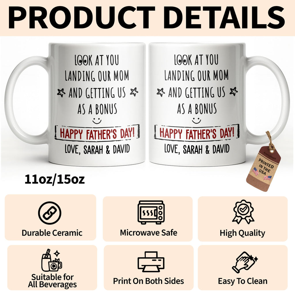Personalized Coffee Mug for Bonus Dad Smiley Stars Gift Edge-to-edge Mug GradoCreations