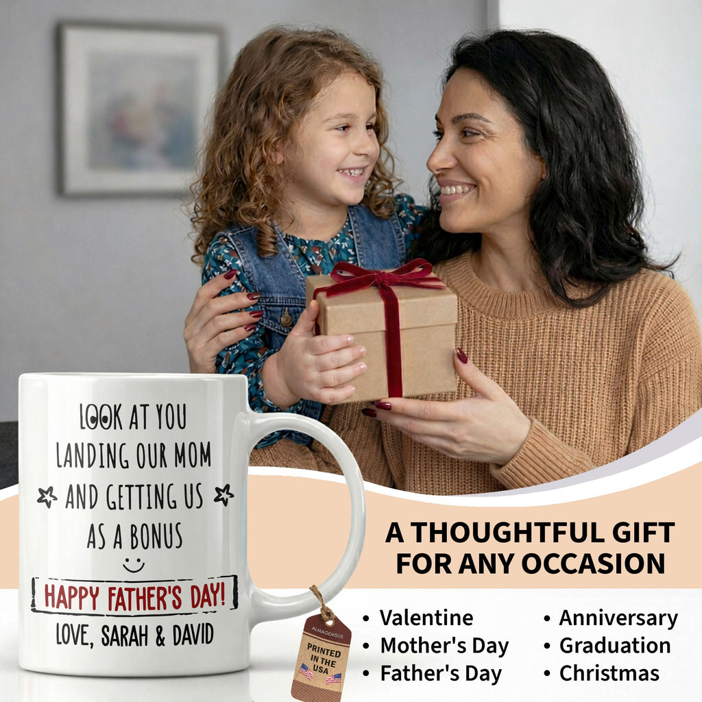 Personalized Coffee Mug for Bonus Dad Smiley Stars Gift Edge-to-edge Mug GradoCreations