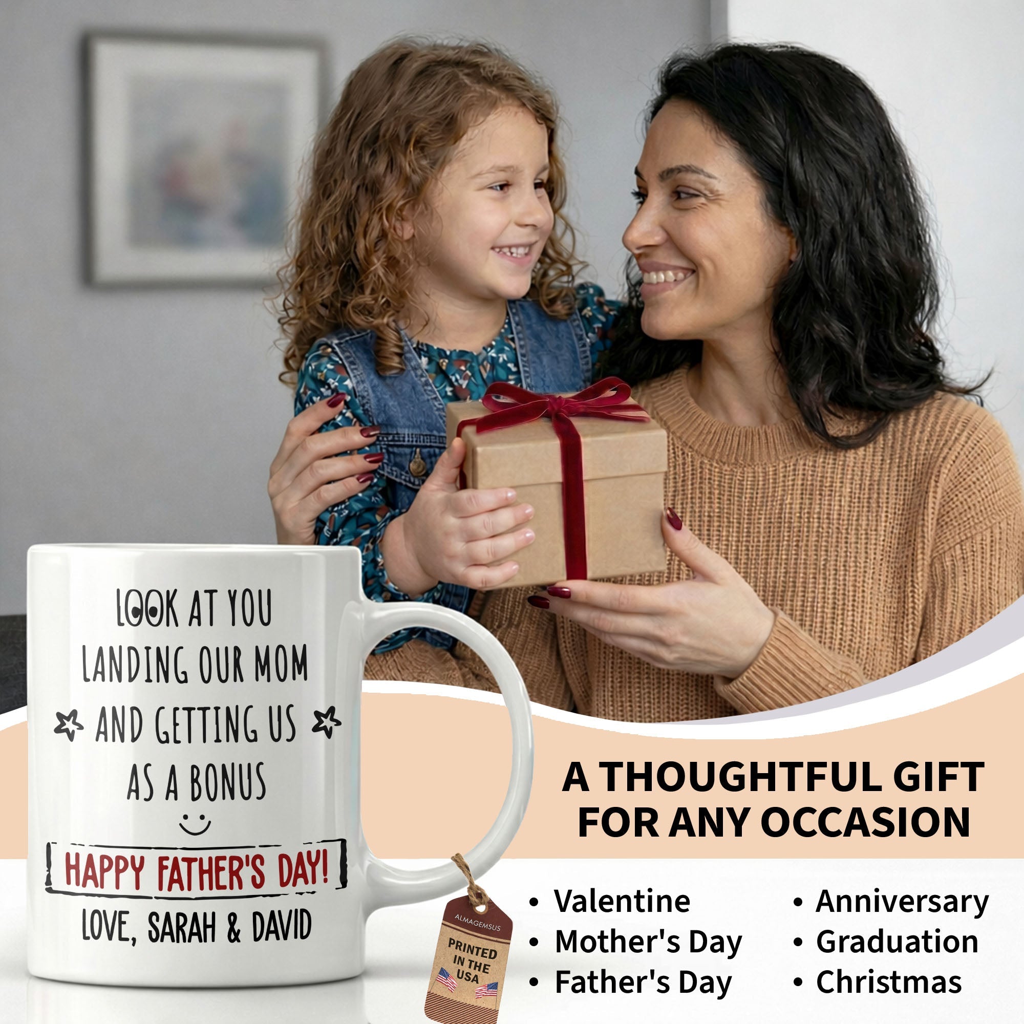 Personalized Coffee Mug for Bonus Dad Smiley Stars Gift Edge-to-edge Mug GradoCreations