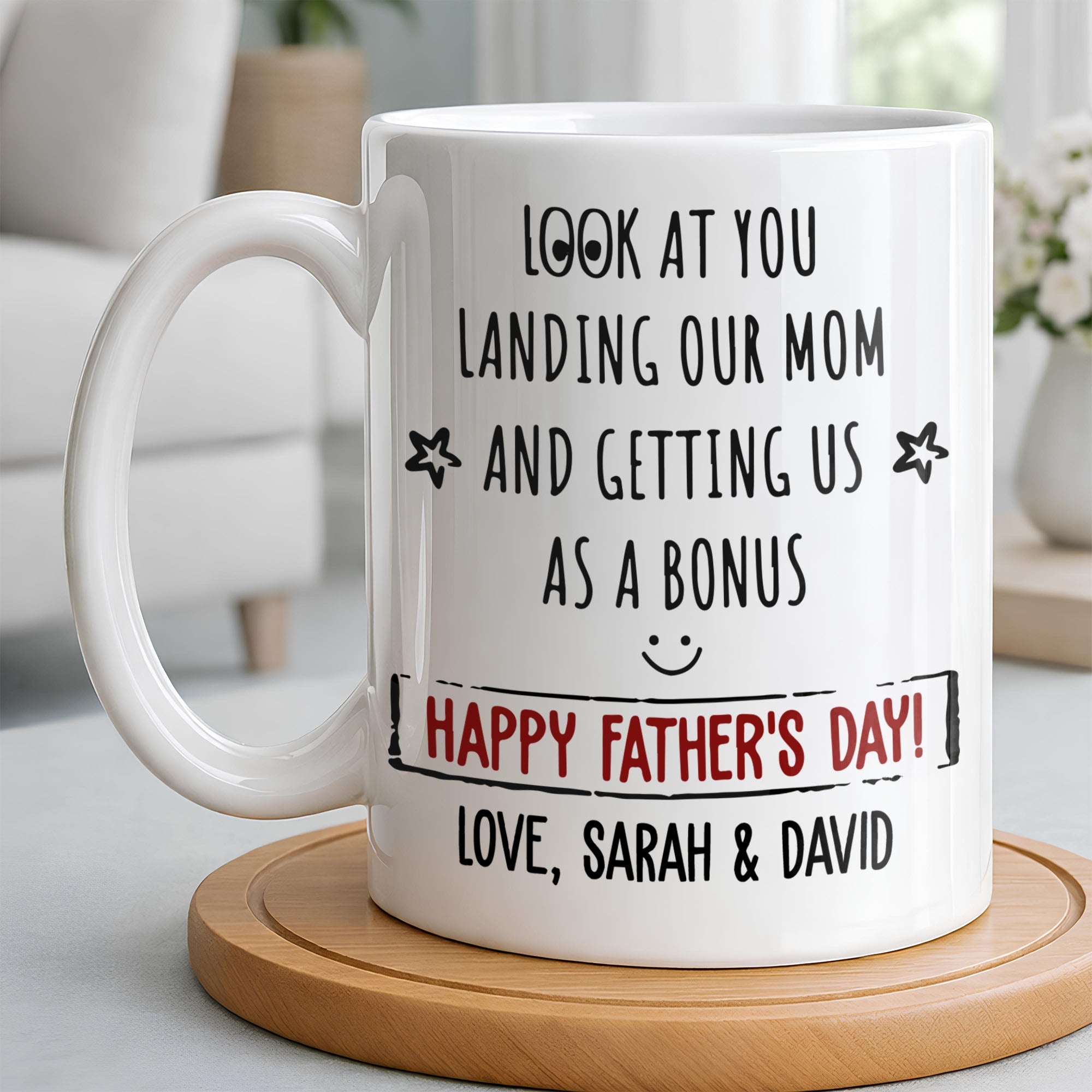 Personalized Coffee Mug for Bonus Dad Smiley Stars Gift Edge-to-edge Mug GradoCreations
