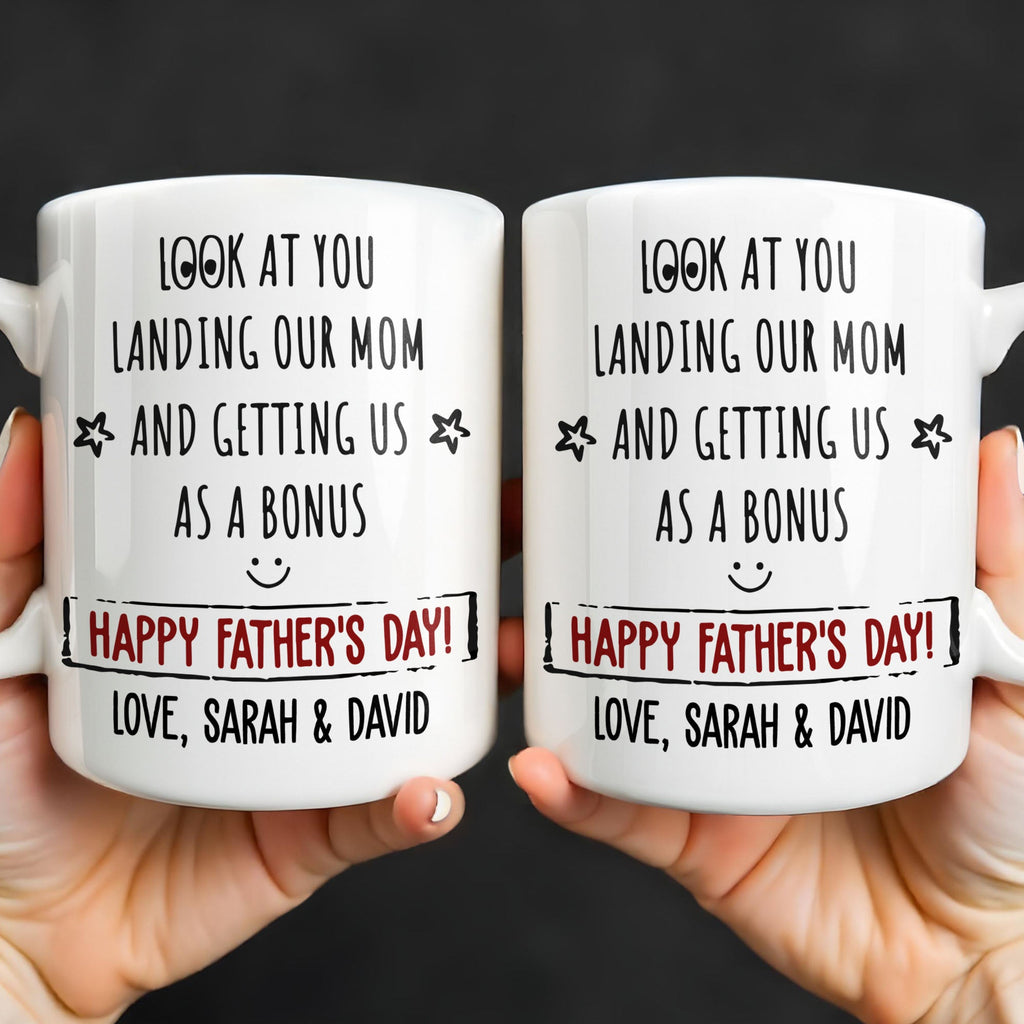 Personalized Coffee Mug for Bonus Dad Smiley Stars Gift Edge-to-edge Mug GradoCreations