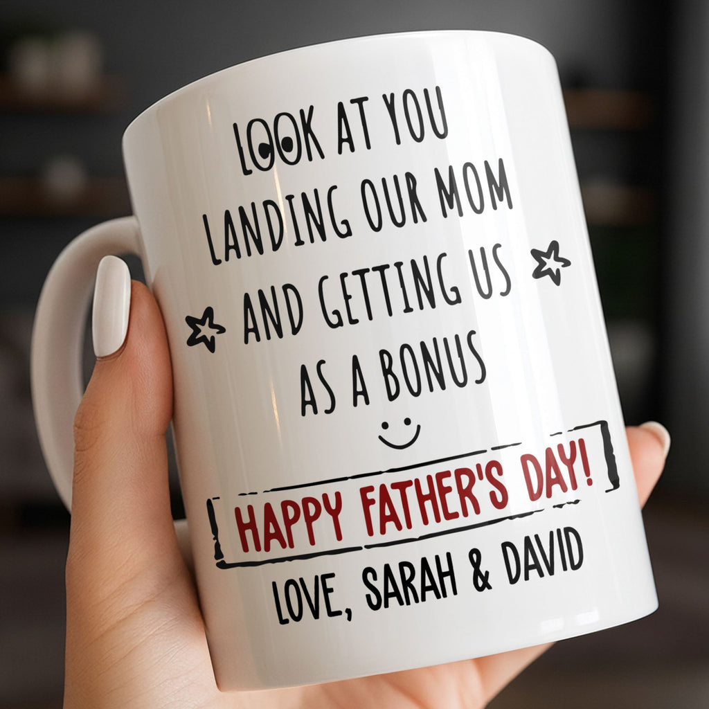 Personalized Coffee Mug for Bonus Dad Smiley Stars Gift Edge-to-edge Mug GradoCreations