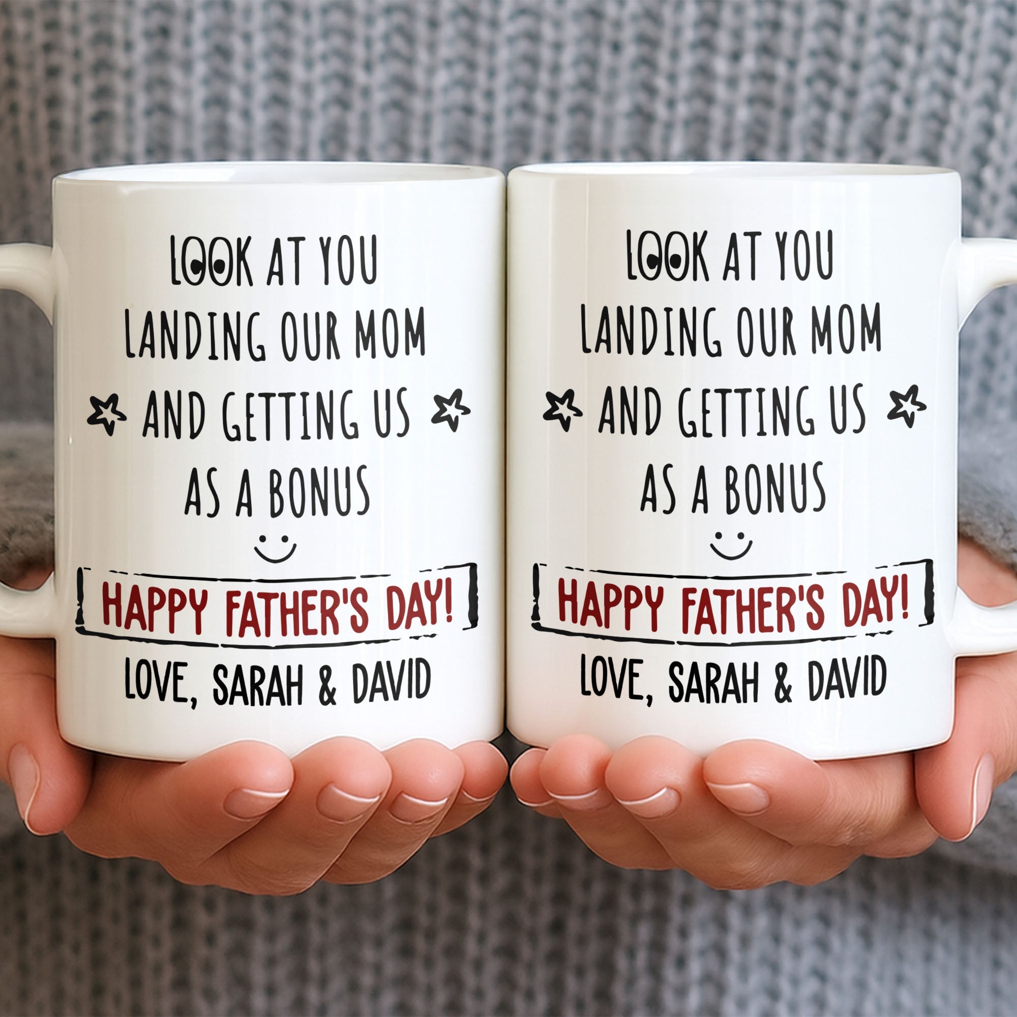 Personalized Coffee Mug for Bonus Dad Smiley Stars Gift Edge-to-edge Mug GradoCreations