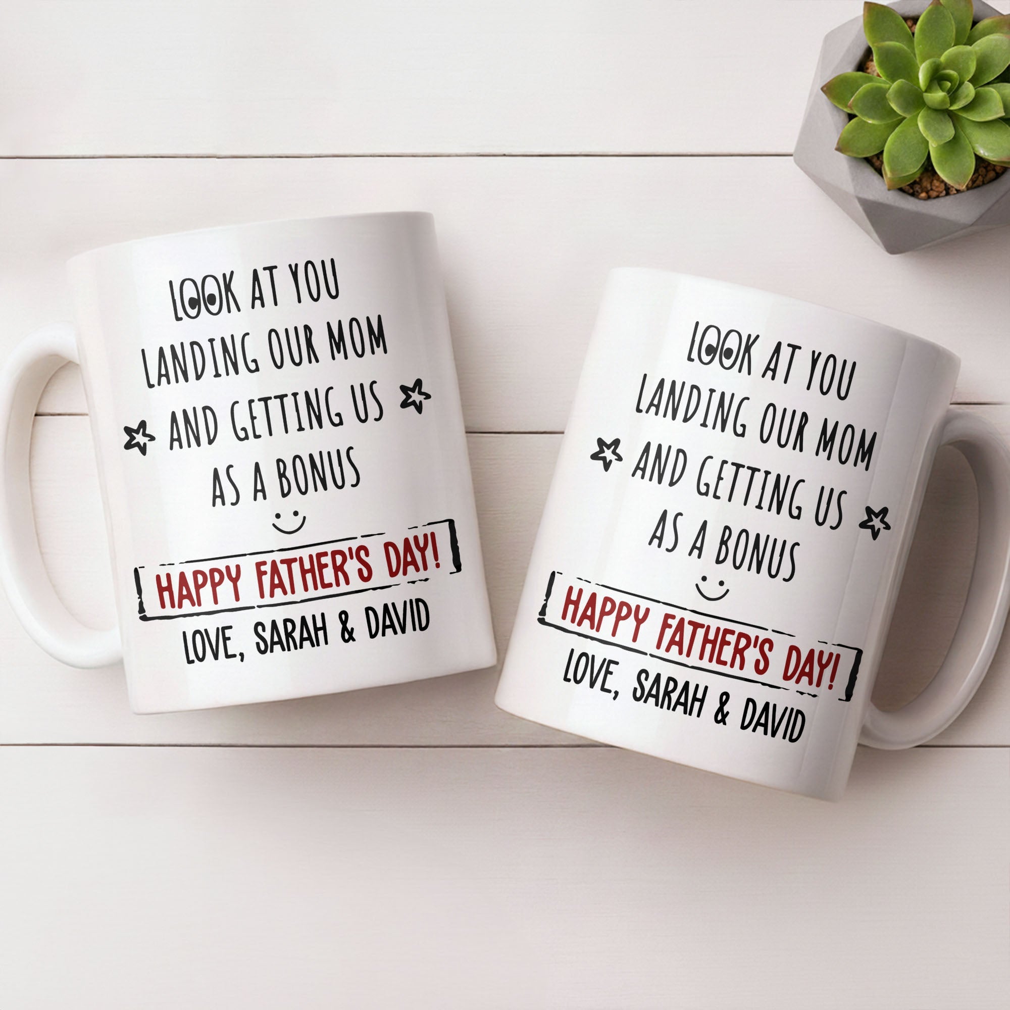 Personalized Coffee Mug for Bonus Dad Smiley Stars Gift Edge-to-edge Mug GradoCreations