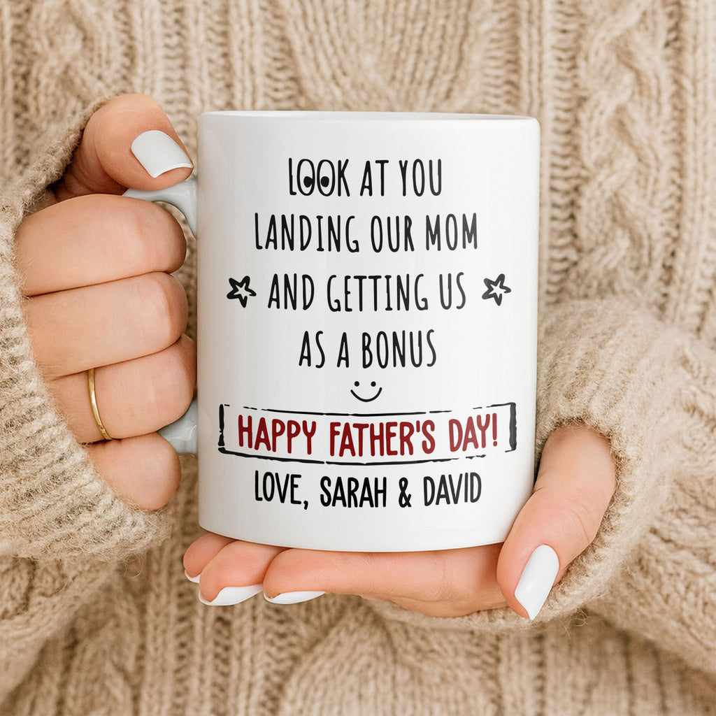 Personalized Coffee Mug for Bonus Dad Smiley Stars Gift Edge-to-edge Mug GradoCreations