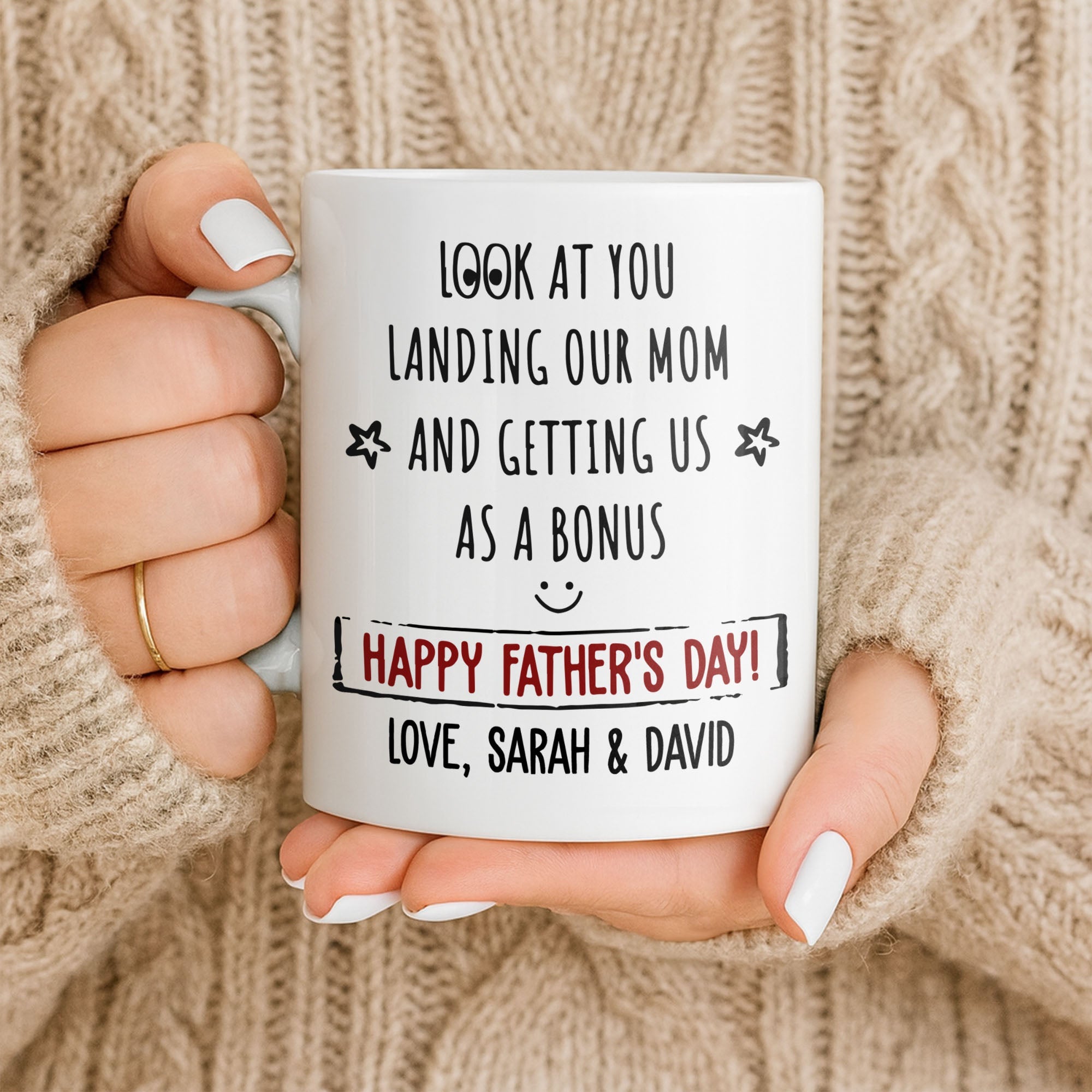 Personalized Coffee Mug for Bonus Dad Smiley Stars Gift Edge-to-edge Mug GradoCreations