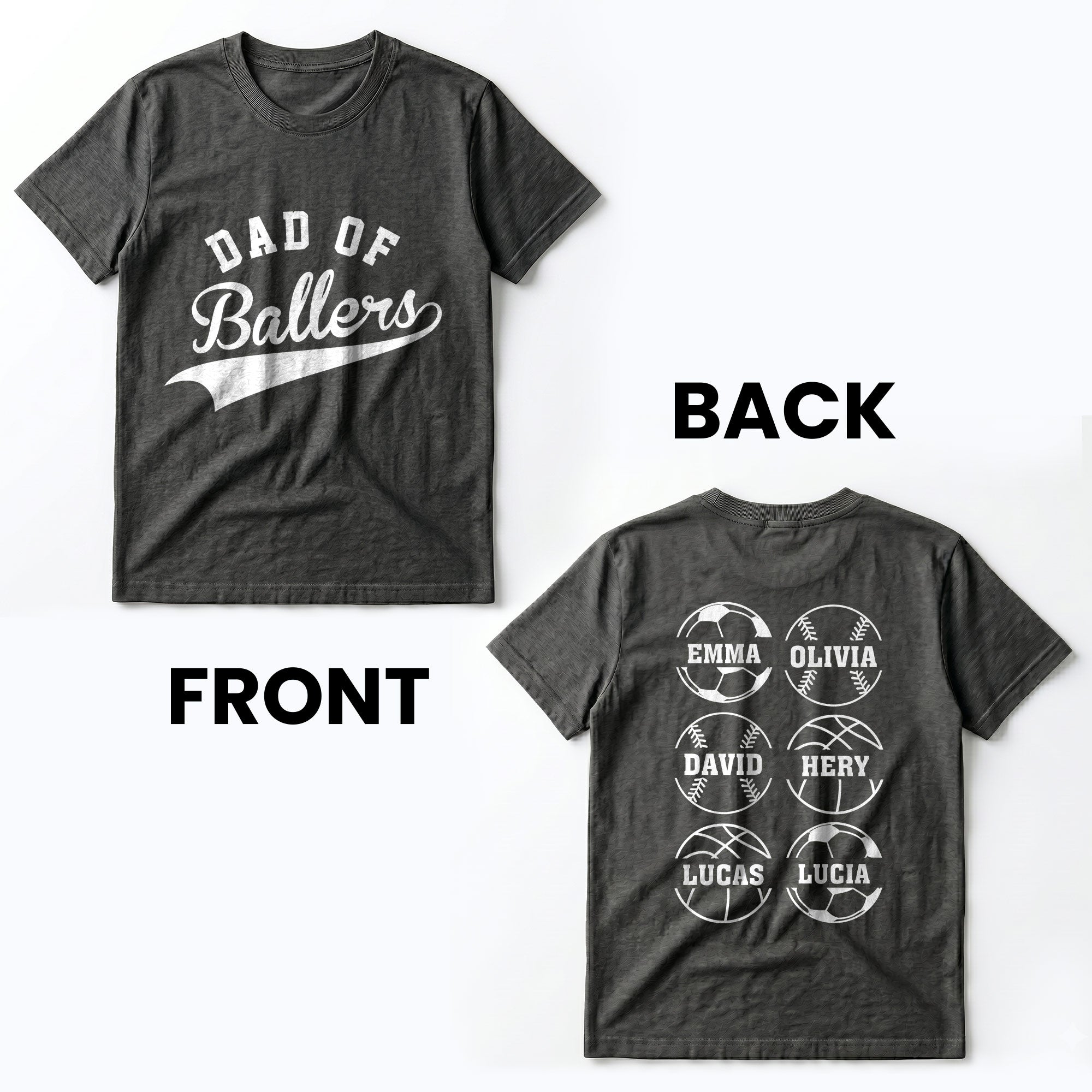 Personalized Custom T-Shirt for Dad with Sport Icons Gift T-Shirt Font and Back GradoCreations