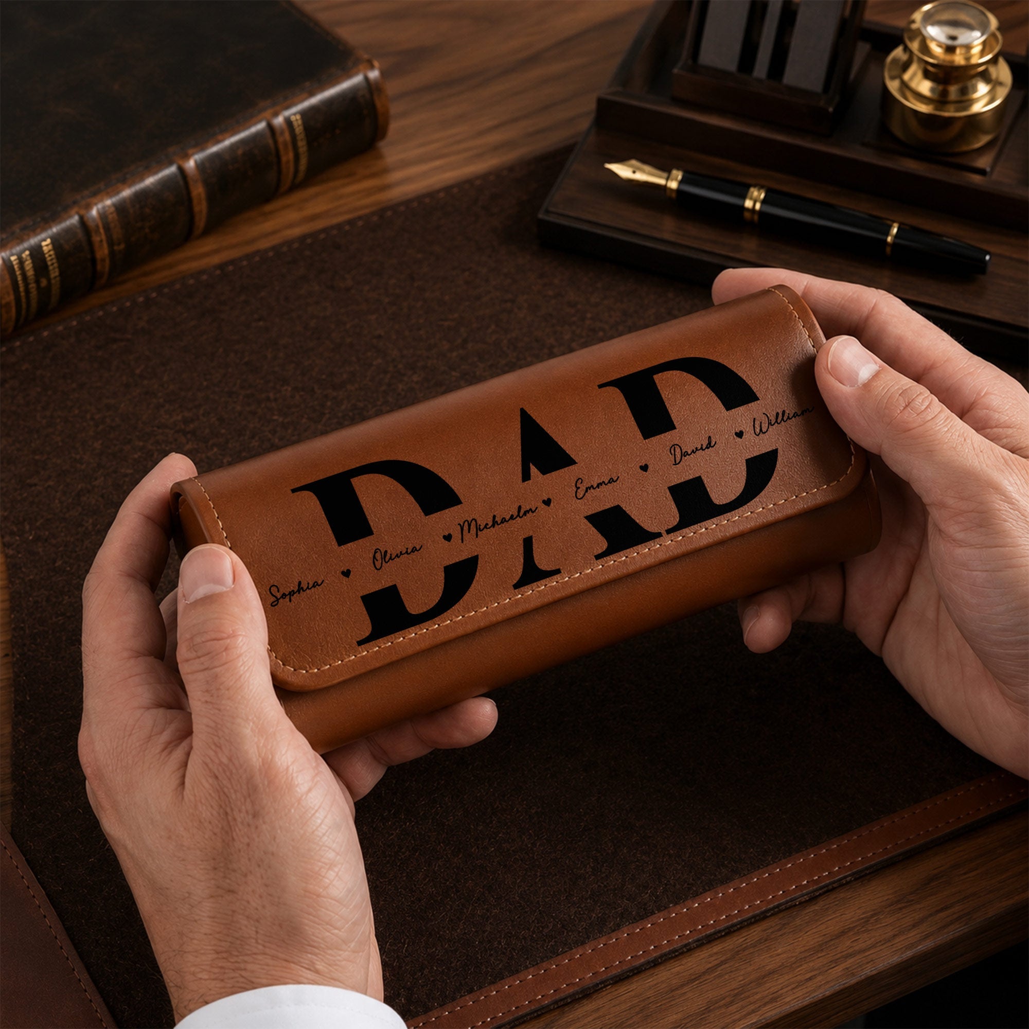 Personalized Leather Eyeglass Case Custom Name Gift for Dad Leather Eyeglass Case GradoCreations