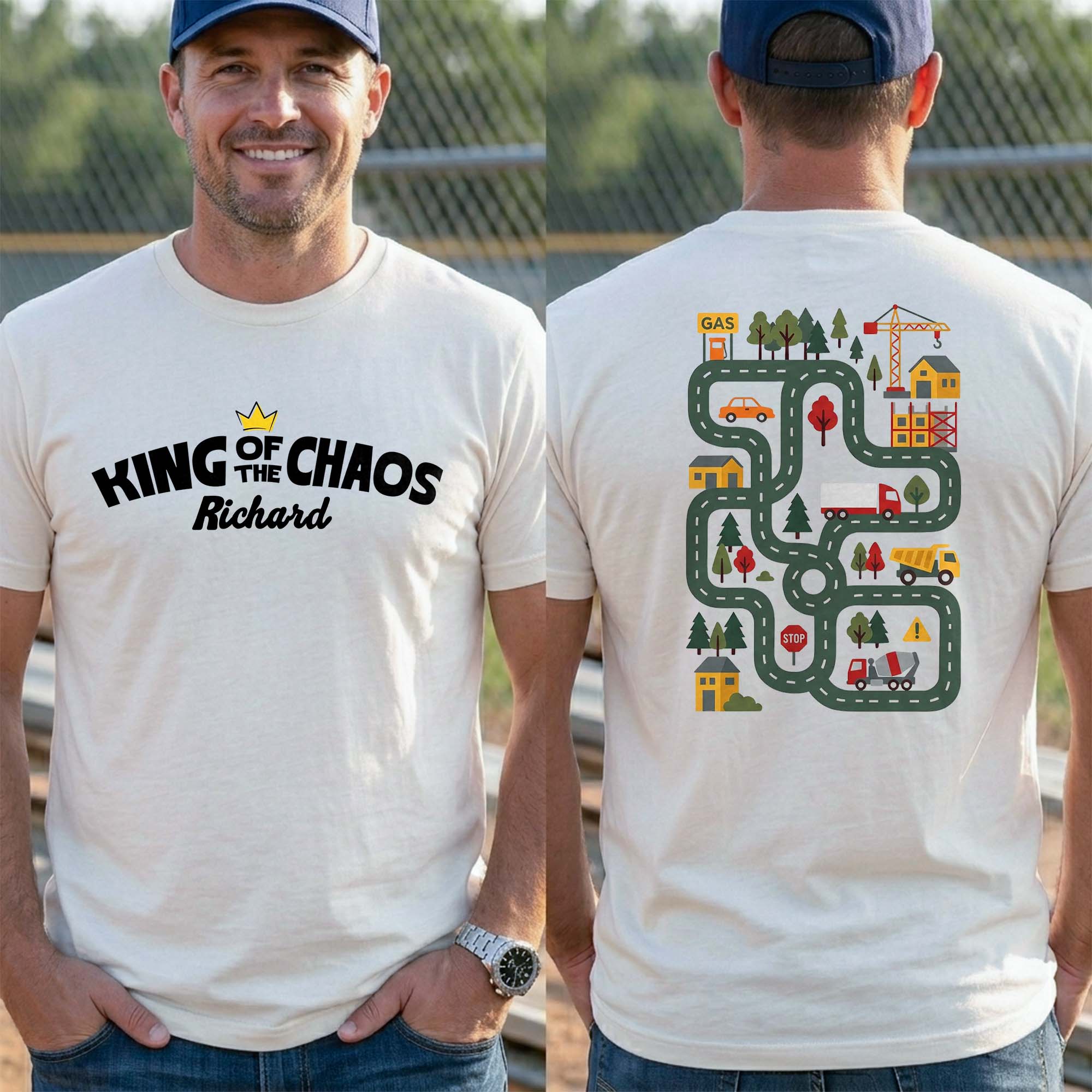 Personalized Custom T-Shirt for Dad | Unique Road Map Design T-Shirt Font and Back GradoCreations