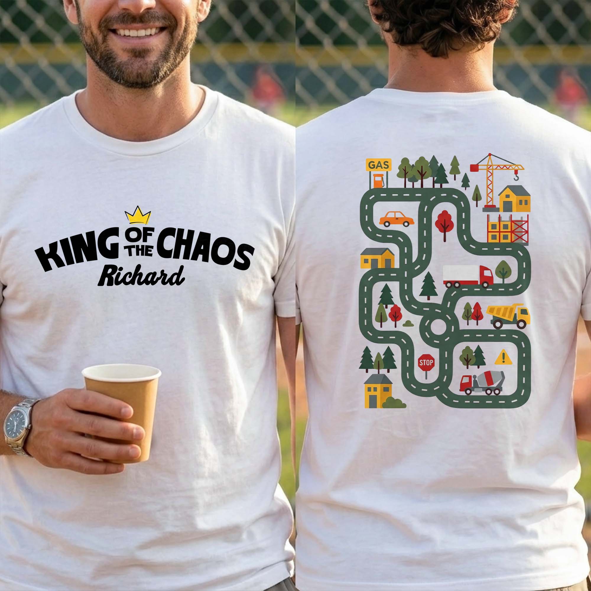 Personalized Custom T-Shirt for Dad | Unique Road Map Design T-Shirt Font and Back GradoCreations