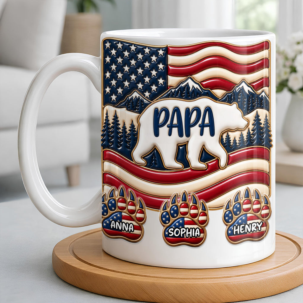 Personalized America Bear Coffee Mug Custom Gift for Dad Edge-to-edge Mug GradoCreations