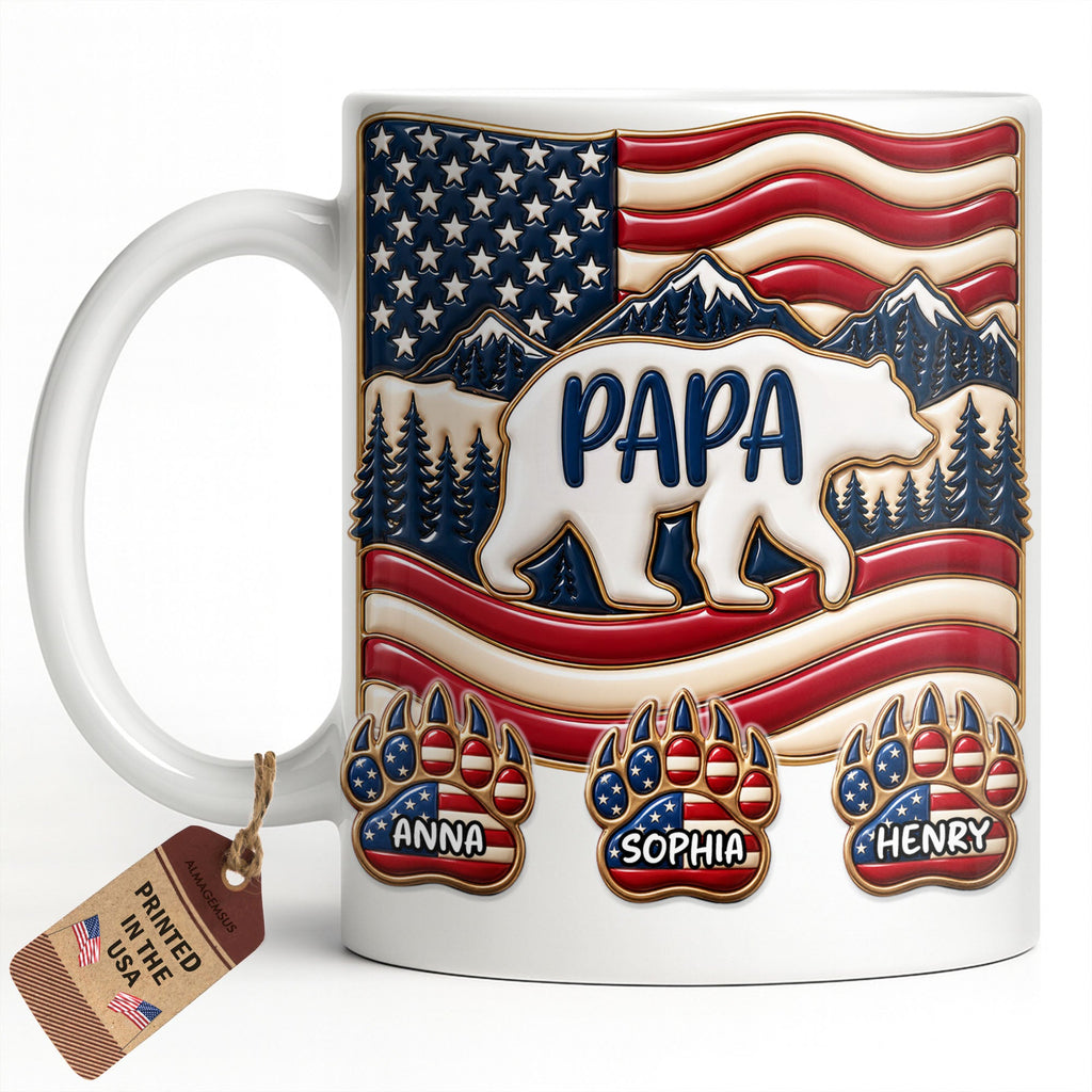 Personalized America Bear Coffee Mug Custom Gift for Dad Edge-to-edge Mug GradoCreations