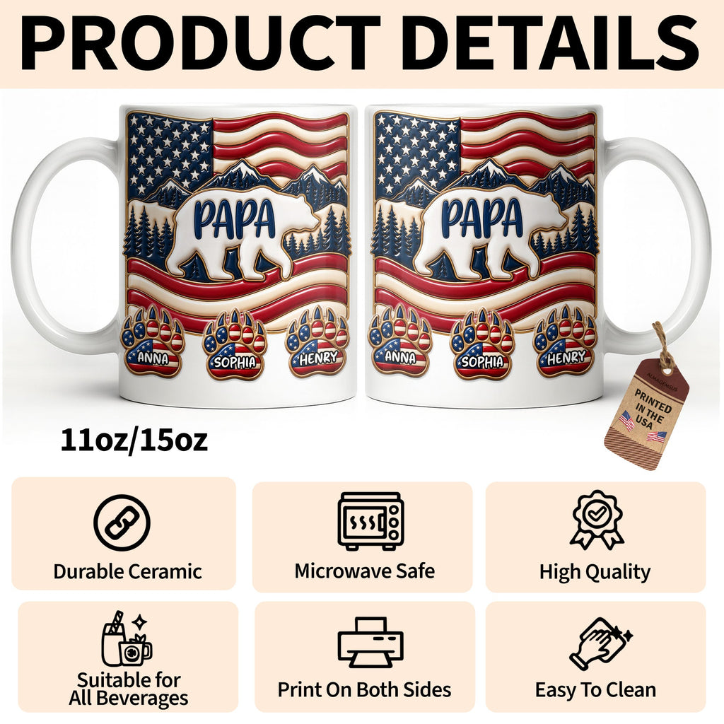Personalized America Bear Coffee Mug Custom Gift for Dad Edge-to-edge Mug GradoCreations