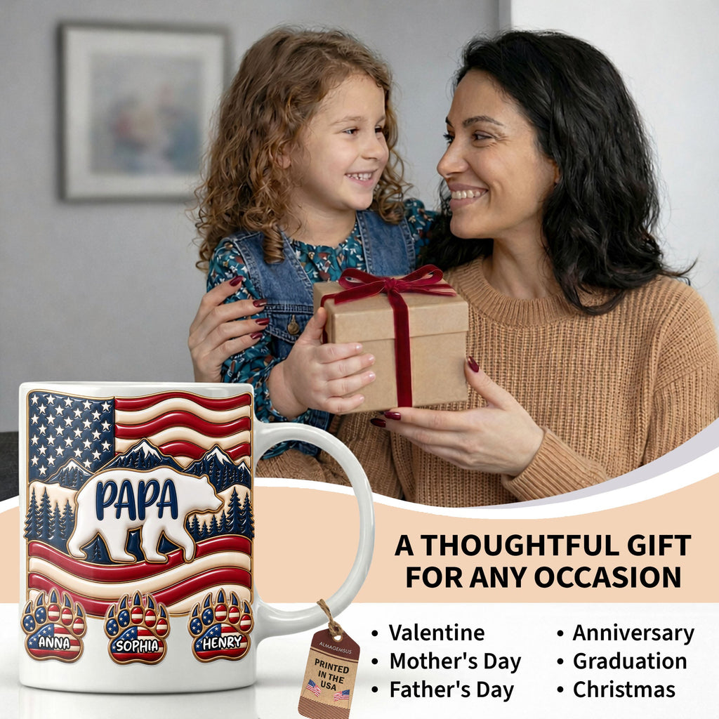Personalized America Bear Coffee Mug Custom Gift for Dad Edge-to-edge Mug GradoCreations