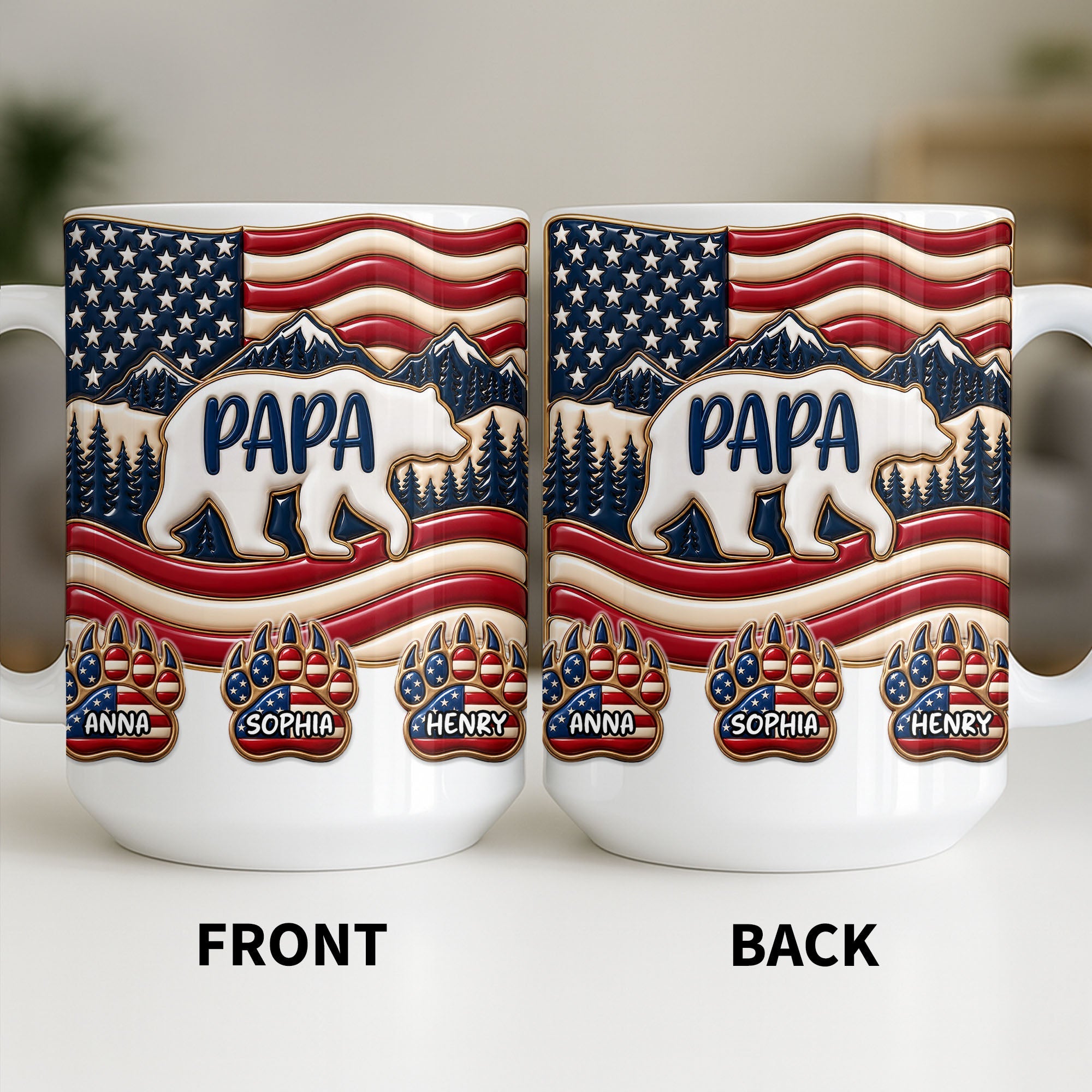 Personalized America Bear Coffee Mug Custom Gift for Dad Edge-to-edge Mug GradoCreations