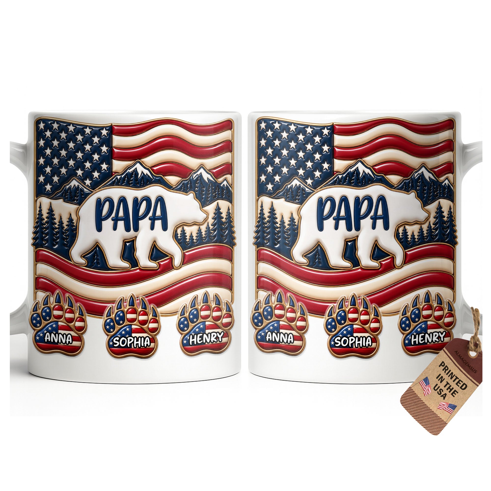 Personalized America Bear Coffee Mug Custom Gift for Dad Edge-to-edge Mug GradoCreations