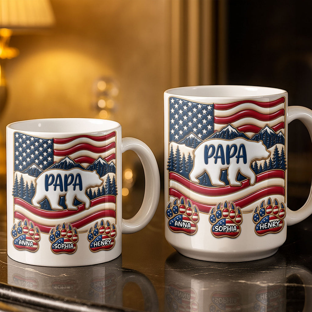 Personalized America Bear Coffee Mug Custom Gift for Dad Edge-to-edge Mug GradoCreations