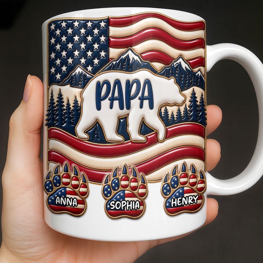 Personalized America Bear Coffee Mug Custom Gift for Dad Edge-to-edge Mug GradoCreations