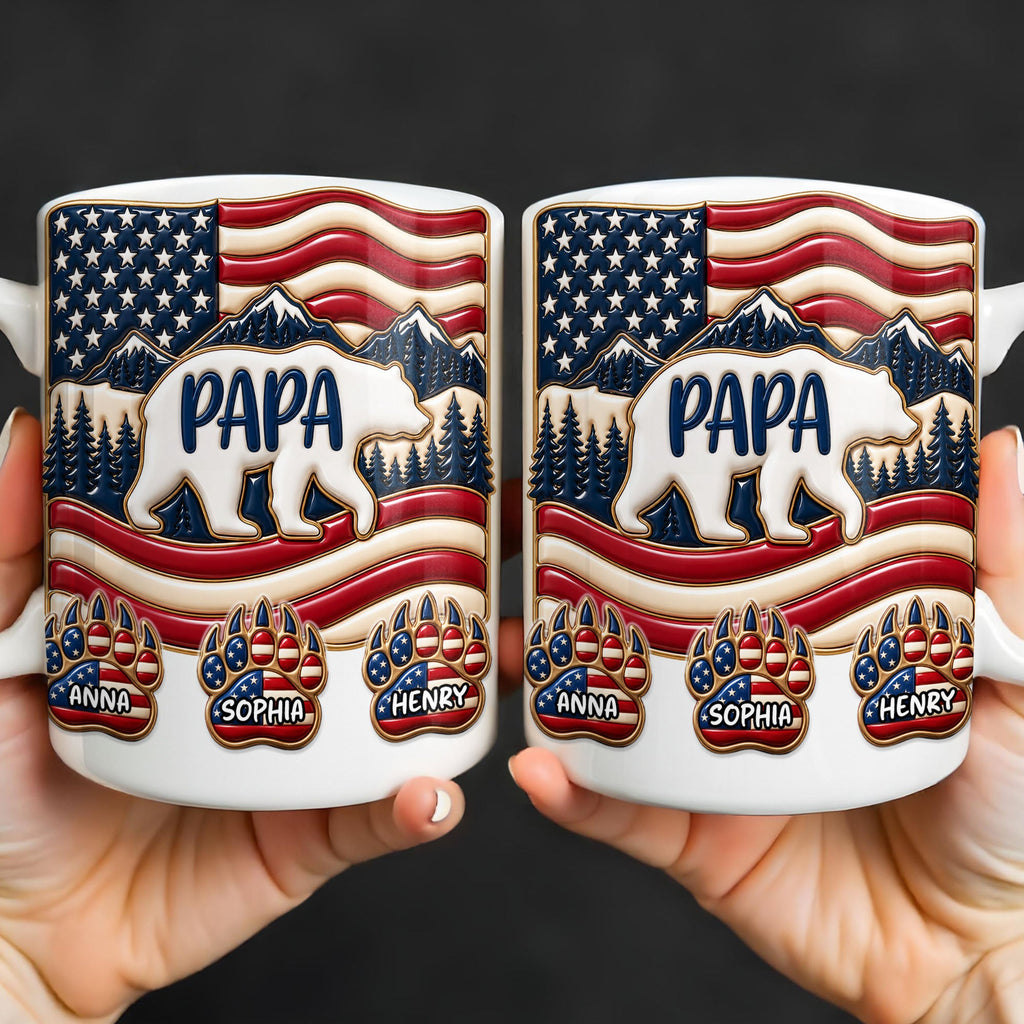 Personalized America Bear Coffee Mug Custom Gift for Dad Edge-to-edge Mug GradoCreations