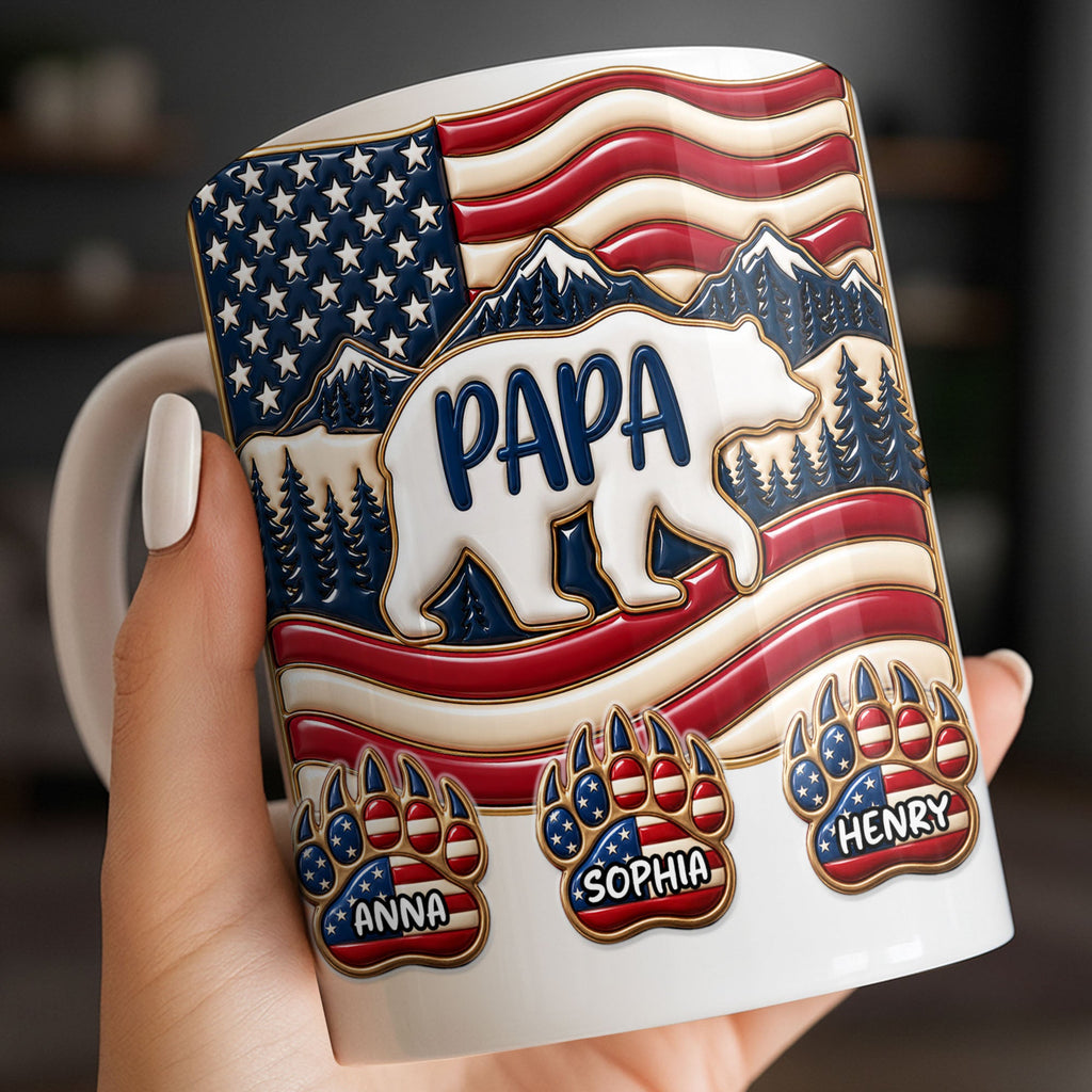 Personalized America Bear Coffee Mug Custom Gift for Dad Edge-to-edge Mug GradoCreations