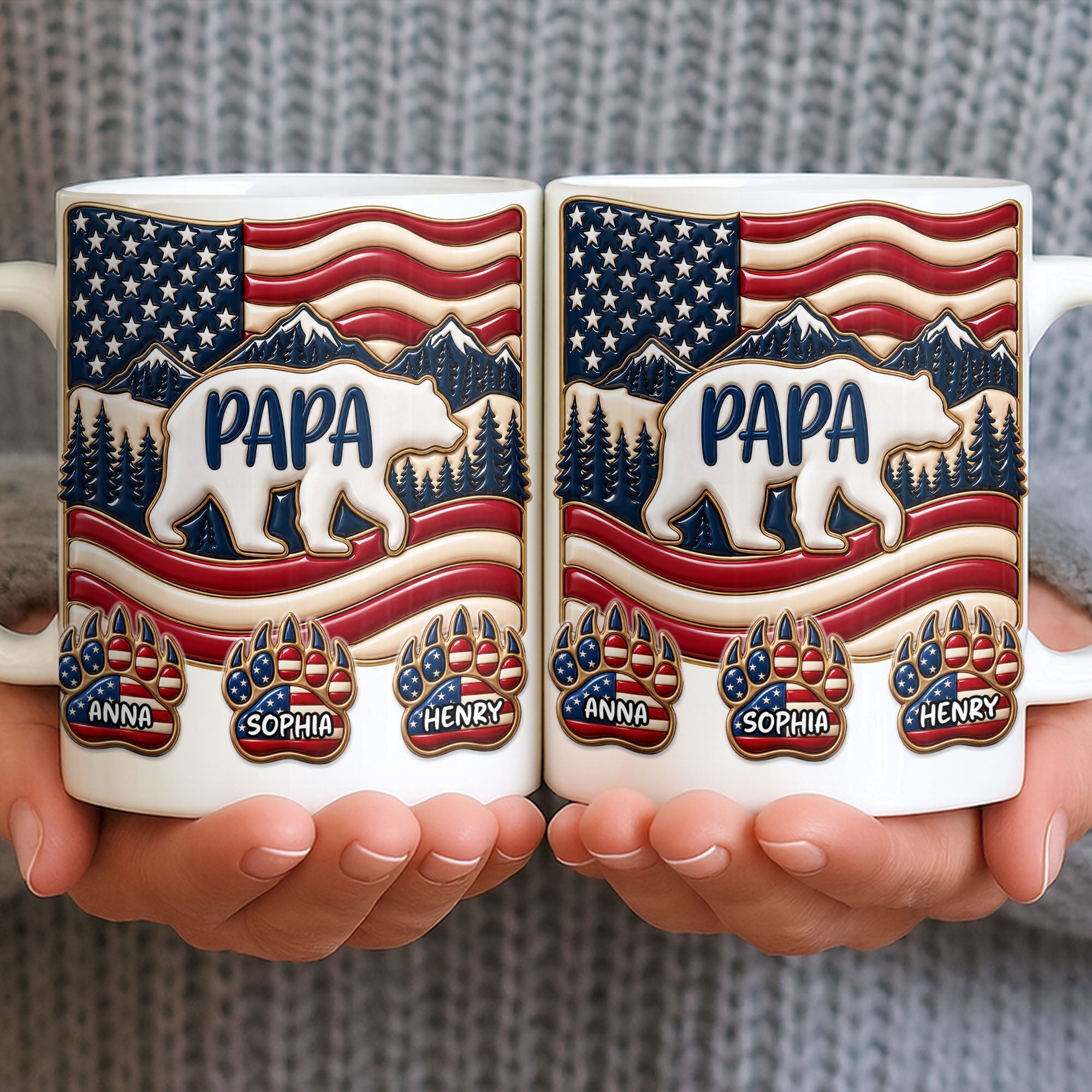 Personalized America Bear Coffee Mug Custom Gift for Dad Edge-to-edge Mug GradoCreations