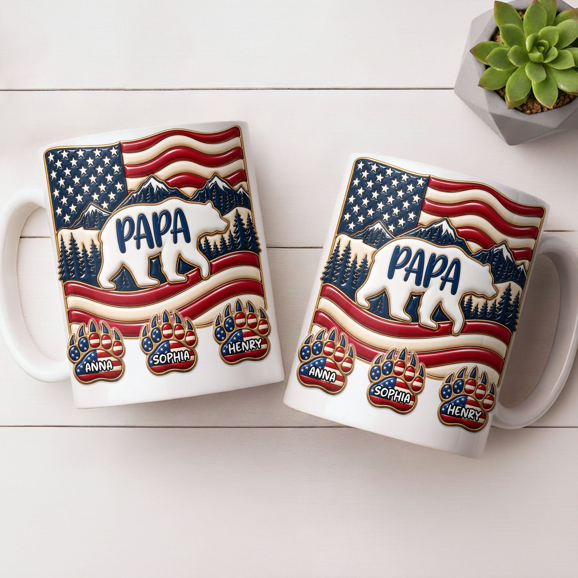 Personalized America Bear Coffee Mug Custom Gift for Dad Edge-to-edge Mug GradoCreations