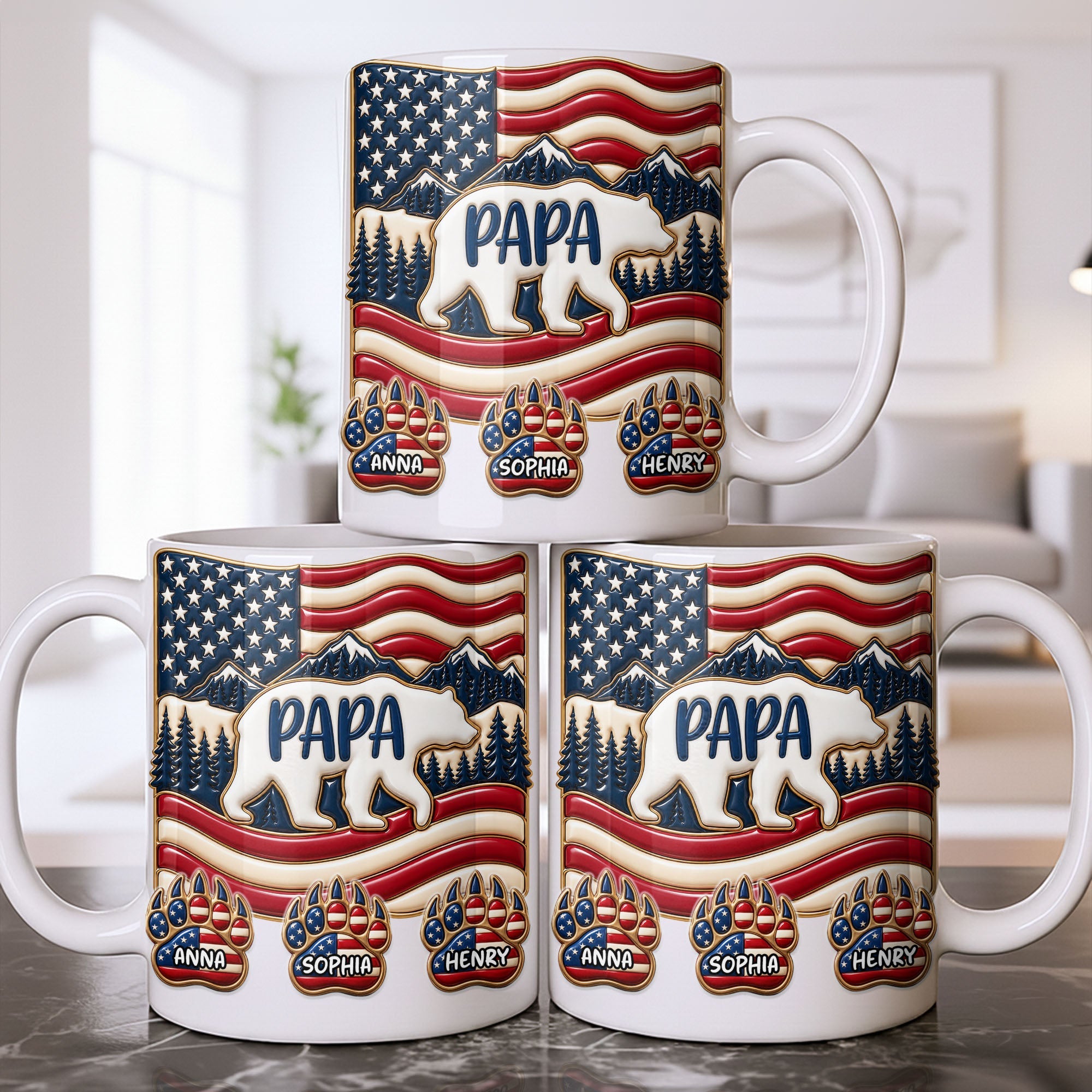 Personalized America Bear Coffee Mug Custom Gift for Dad Edge-to-edge Mug GradoCreations