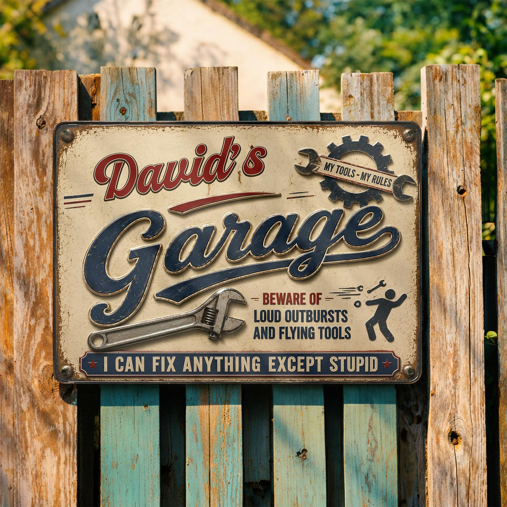 Personalized Garage Metal Sign Custom Name Gift for Dad Metal Sign GradoCreations