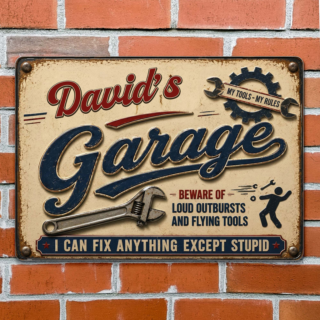 Personalized Garage Metal Sign Custom Name Gift for Dad Metal Sign GradoCreations