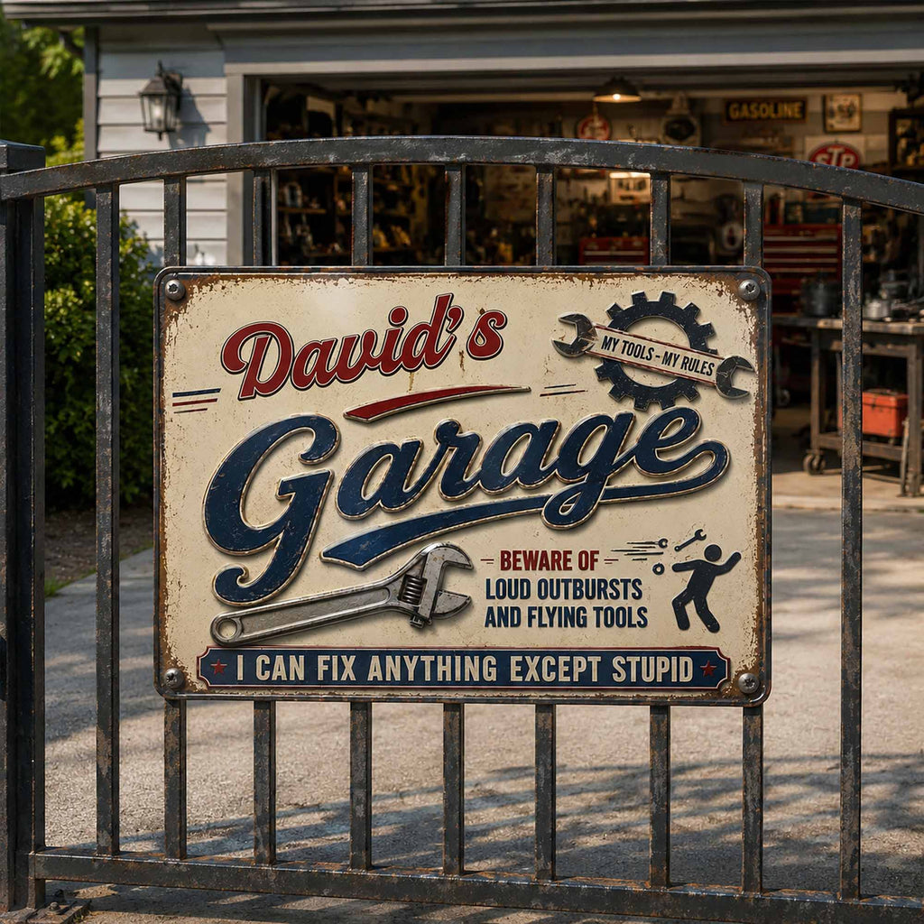 Personalized Garage Metal Sign Custom Name Gift for Dad Metal Sign GradoCreations
