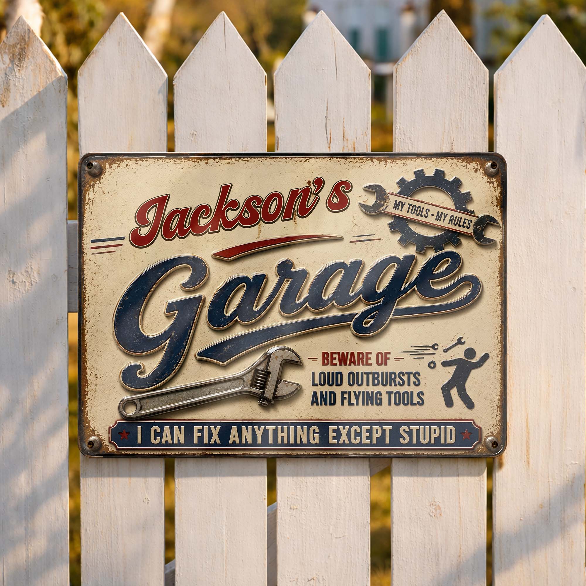 Personalized Garage Metal Sign Custom Name Gift for Dad Metal Sign GradoCreations