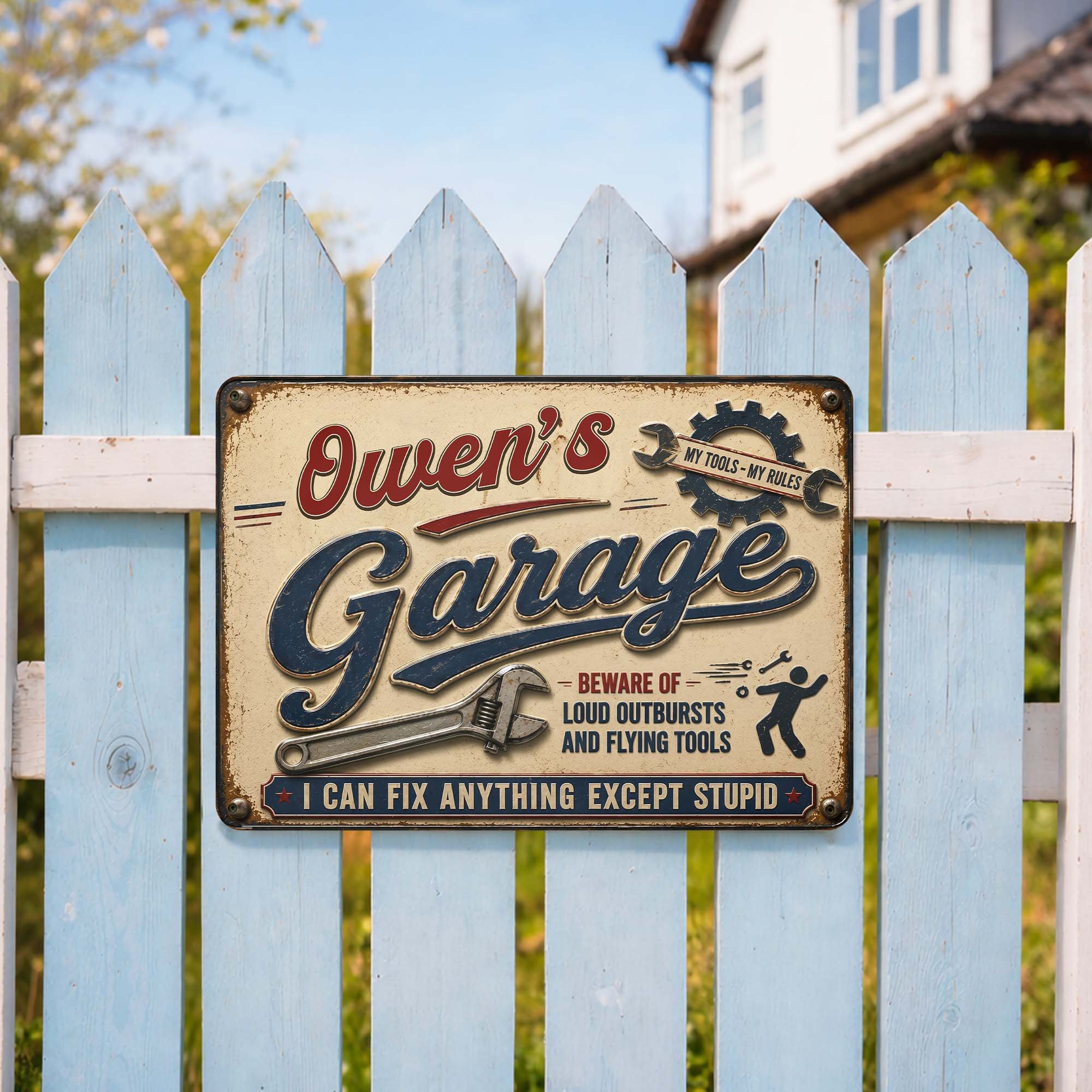 Personalized Garage Metal Sign Custom Name Gift for Dad Metal Sign GradoCreations