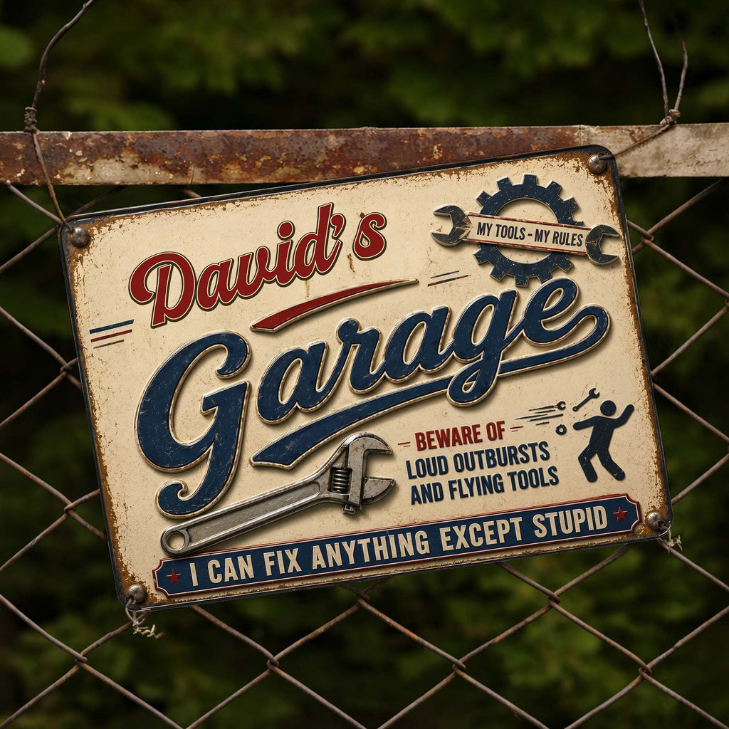 Personalized Garage Metal Sign Custom Name Gift for Dad Metal Sign GradoCreations