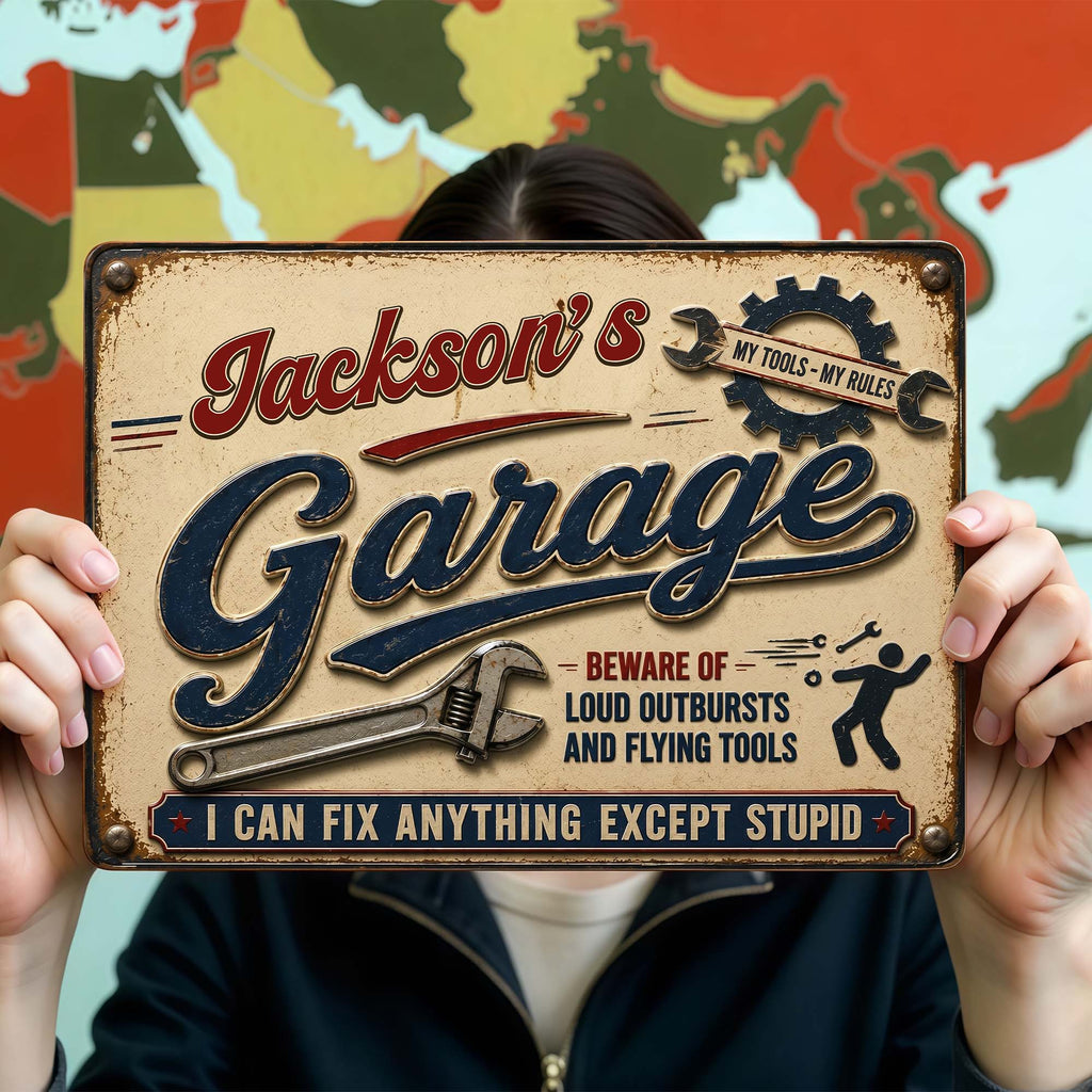 Personalized Garage Metal Sign Custom Name Gift for Dad Metal Sign GradoCreations
