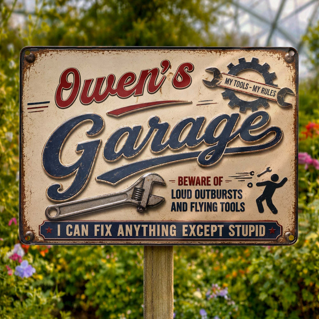 Personalized Garage Metal Sign Custom Name Gift for Dad Metal Sign GradoCreations