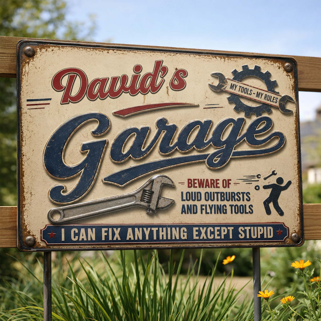 Personalized Garage Metal Sign Custom Name Gift for Dad Metal Sign GradoCreations
