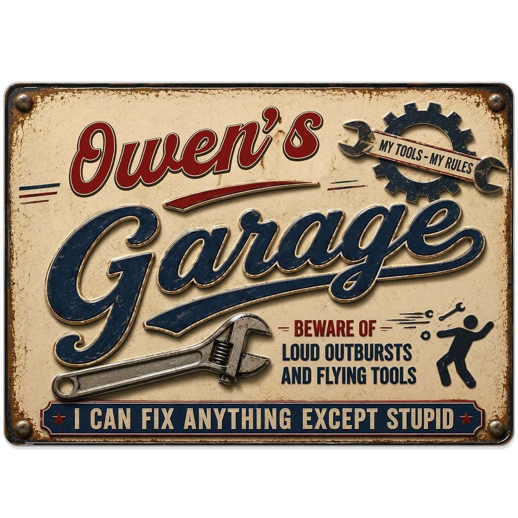 Personalized Garage Metal Sign Custom Name Gift for Dad Metal Sign GradoCreations