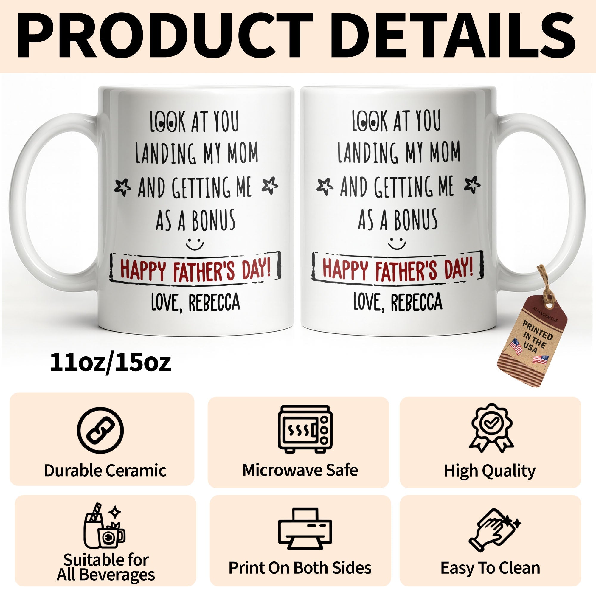 Personalized Coffee Mug Custom Message Gift for Dad Edge-to-edge Mug GradoCreations