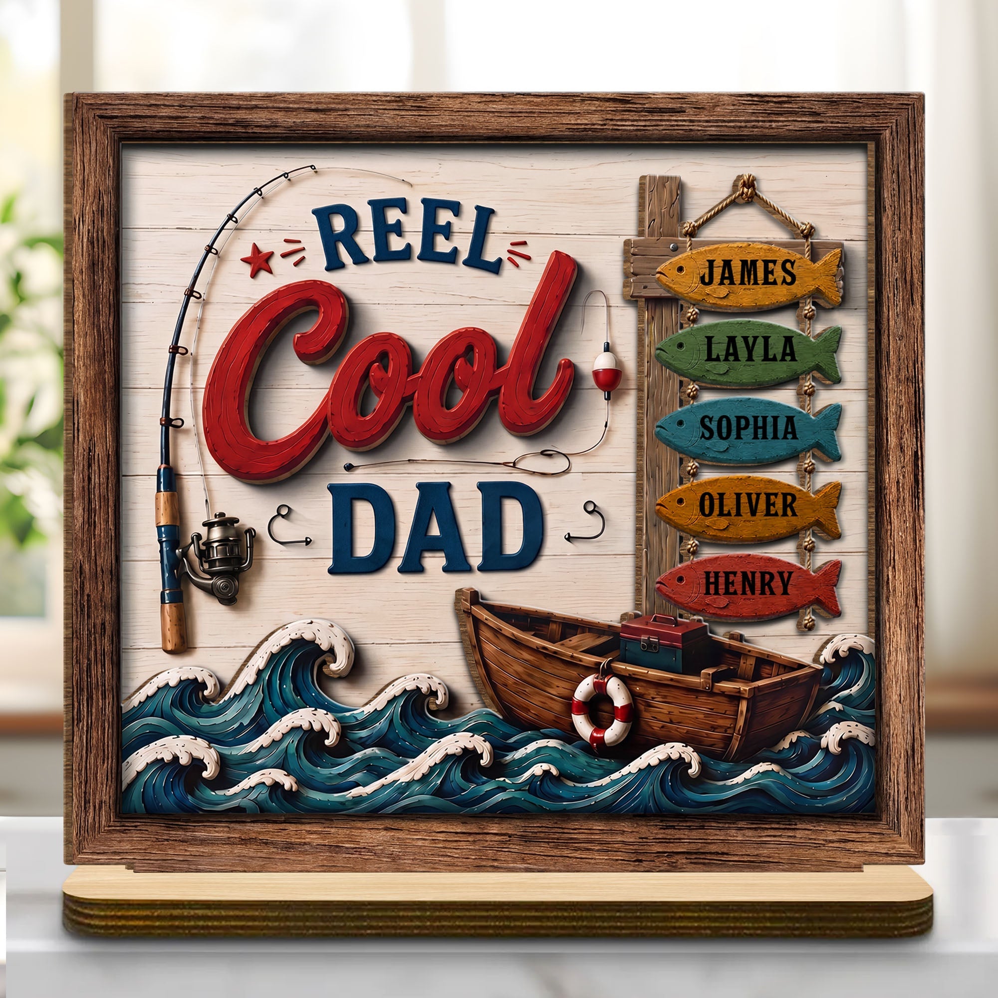 Personalized Fishing Rod Wood Plaque Custom Message Gift for Dad Wood Plaque GradoCreations