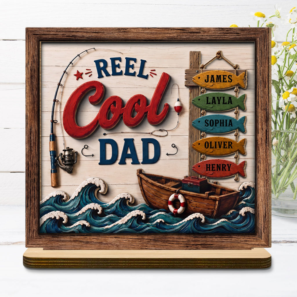 Personalized Fishing Rod Wood Plaque Custom Message Gift for Dad Wood Plaque GradoCreations